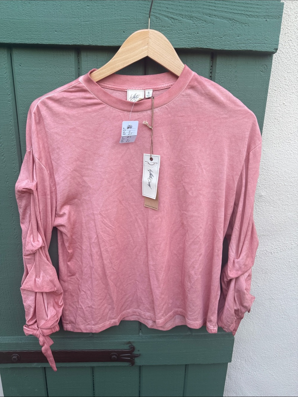 White Crow Women’s Long Sleeve Tie-Sleeve Tee in Dusty Rose